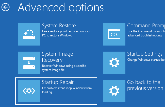 startup repair system restore application image recovery